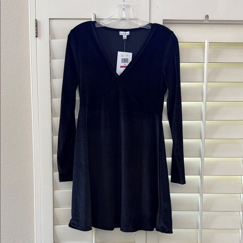 Love, Fire Black Velour Long Sleeve Dress